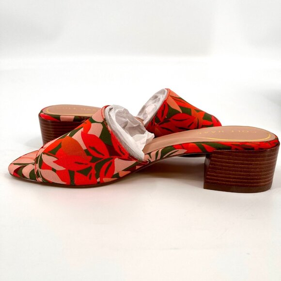 Cole Haan Calli Single Band Slide Sandal Size 7B Multi Leaf Print Fabric Leather - Picture 8 of 14